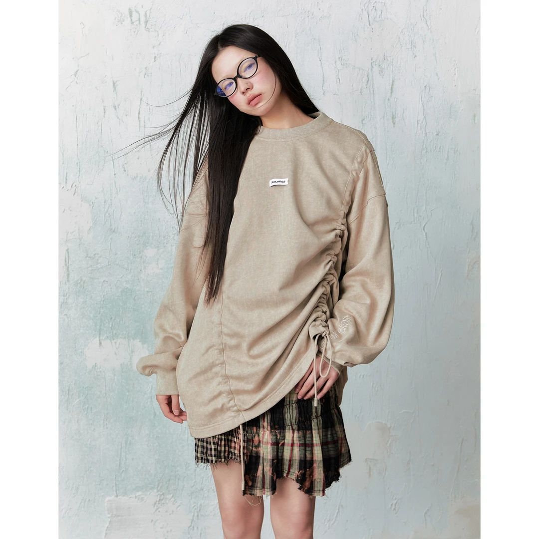 【直播间清仓款no退no换】慵懒风双抽褶独特百搭高级感圆领卫衣