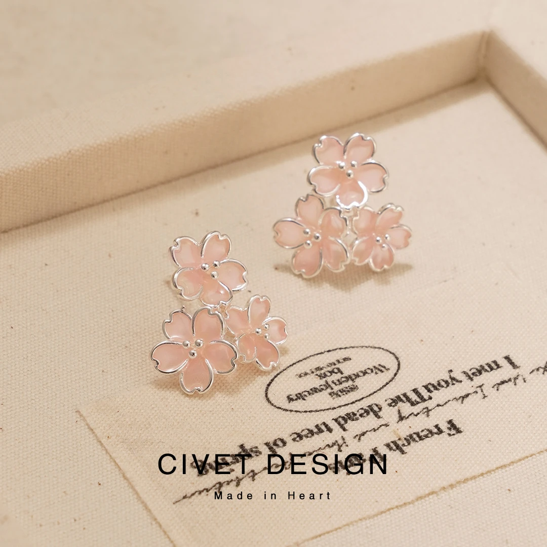 非金属树脂耳饰 超仙粉色樱花甜美耳钉春夏花朵可爱简约百搭耳饰