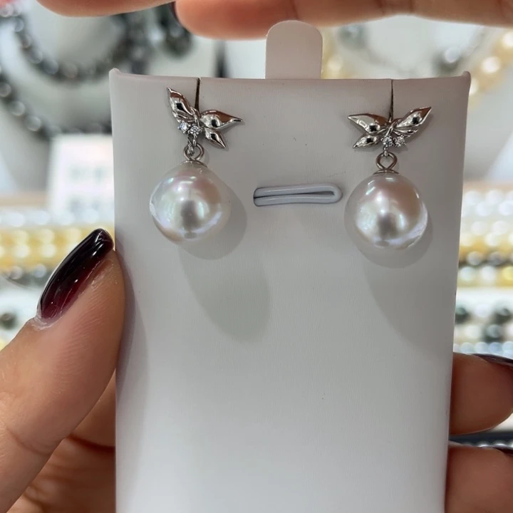 海水珍珠耳饰银S925镶嵌