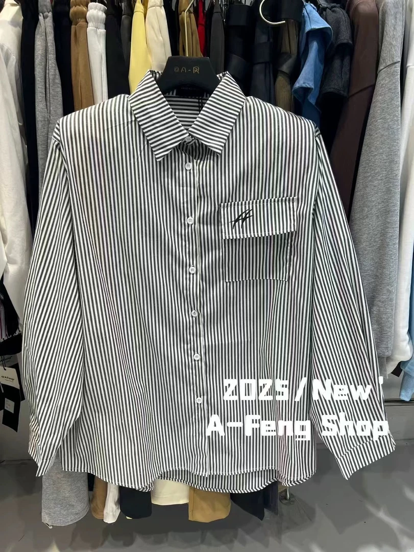 2025早春新款韩版时尚百搭字母印花条纹衬衫女宽松显瘦长袖上衣