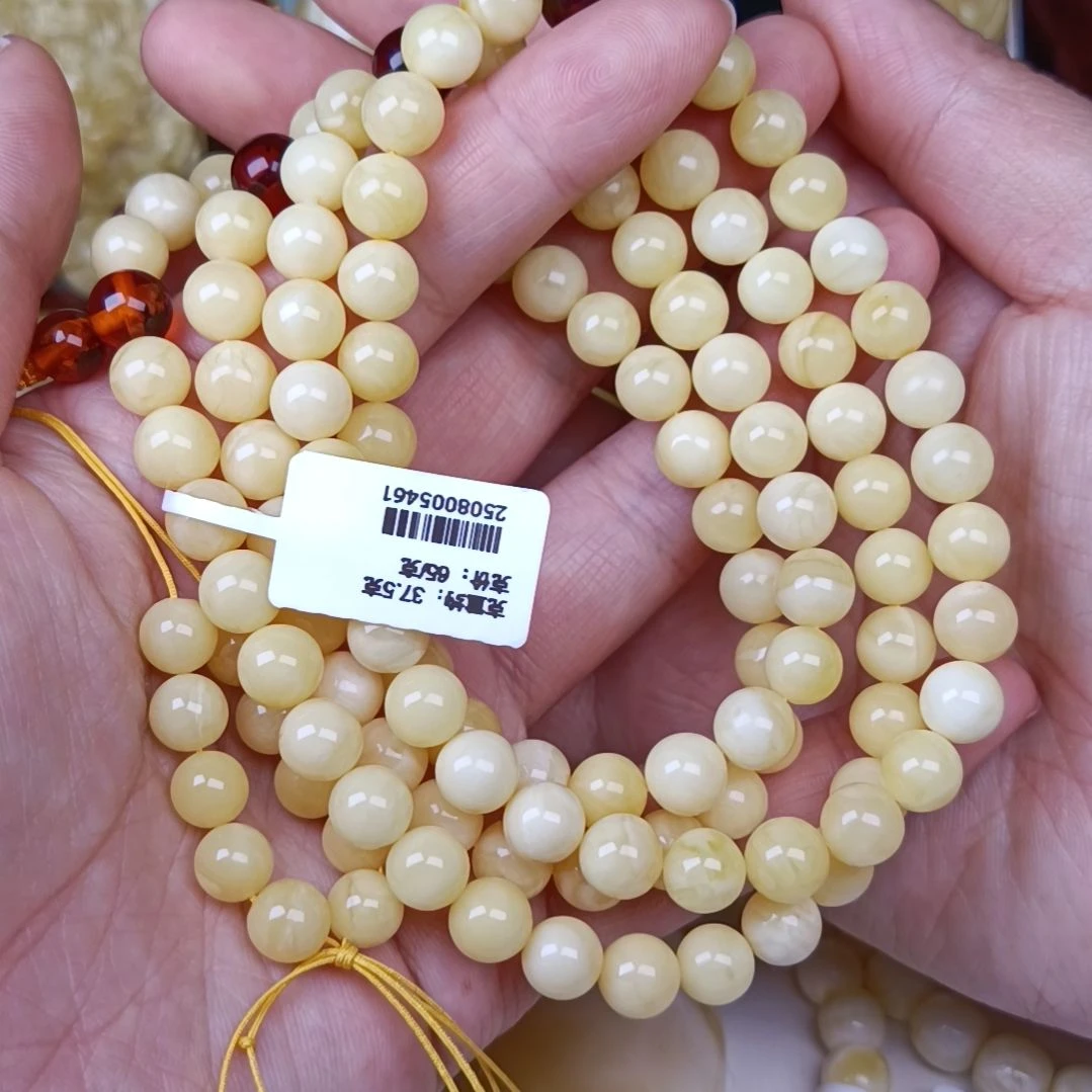 蜜蜡颈饰未镶嵌8圆珠108糯白
