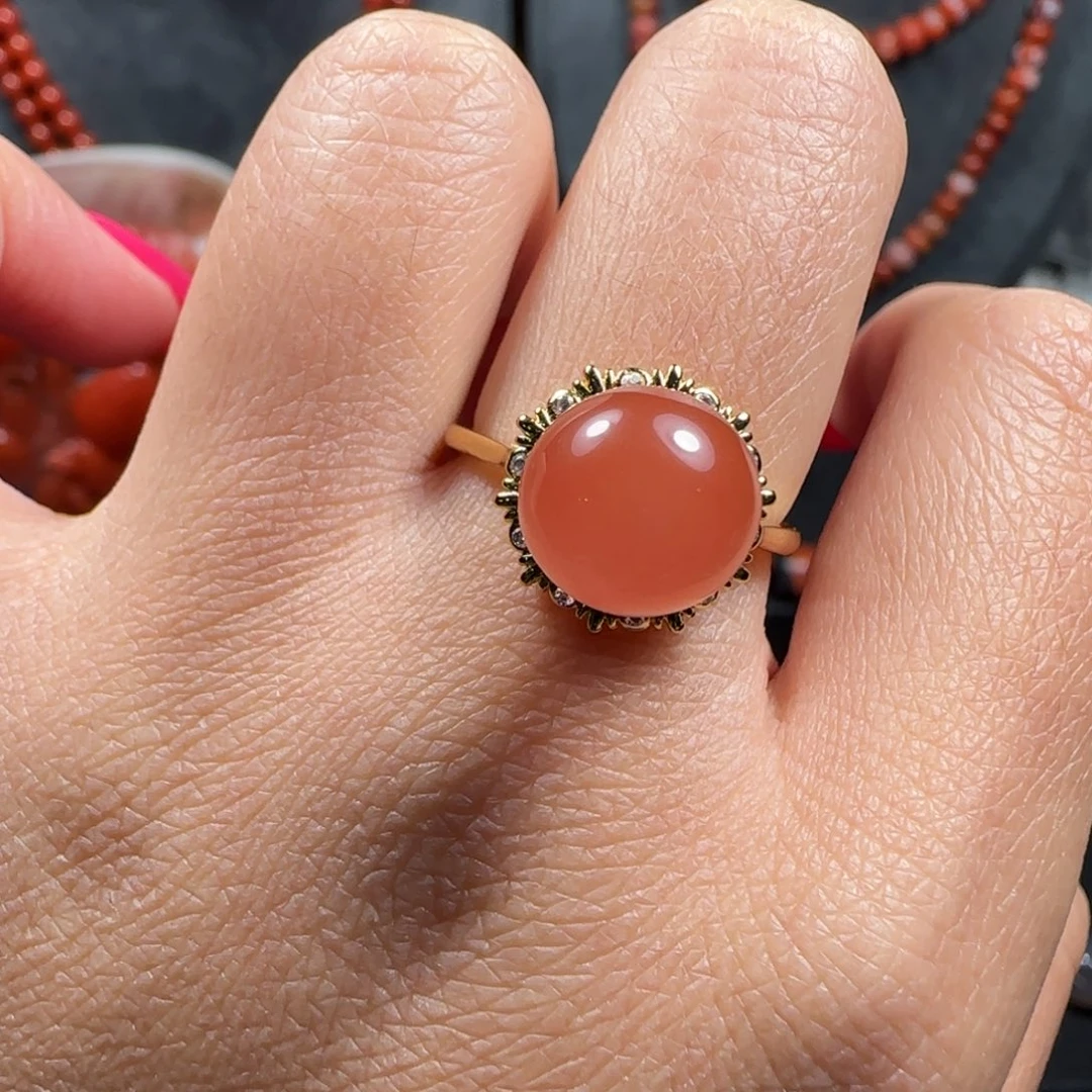 南红玛瑙银S925镶嵌戒指开口