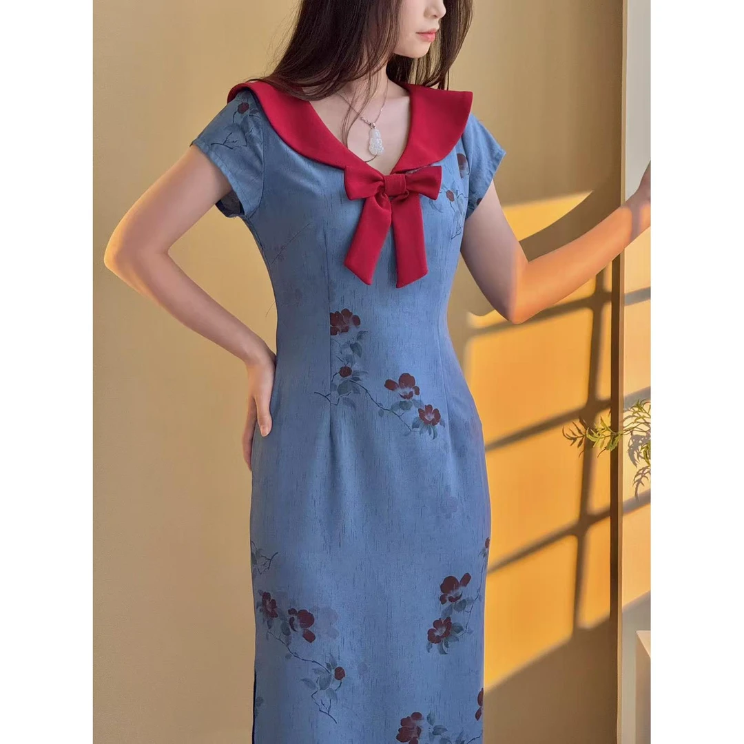 辛也 自制学院风国风显瘦新中式甜美旗袍 水手秘密