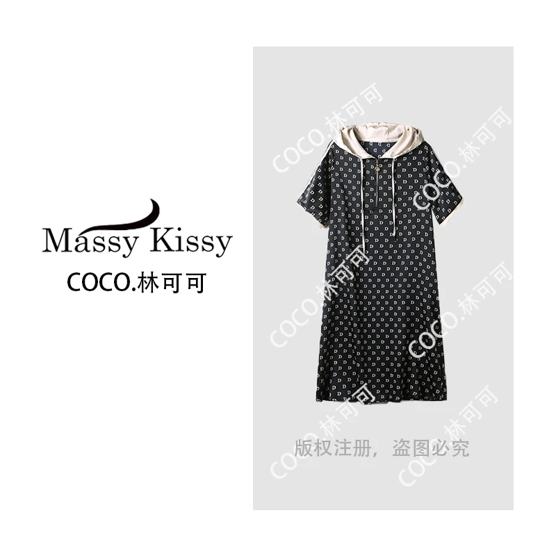 coco 林可可S印花连帽短袖中长款连衣裙3651