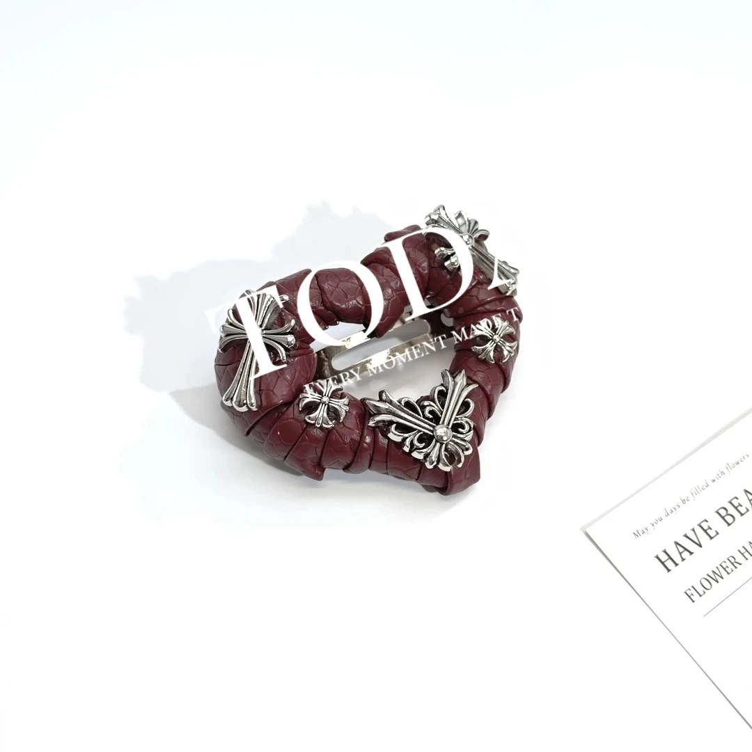 F122甜酷高级时尚皮质红爱心个性发夹