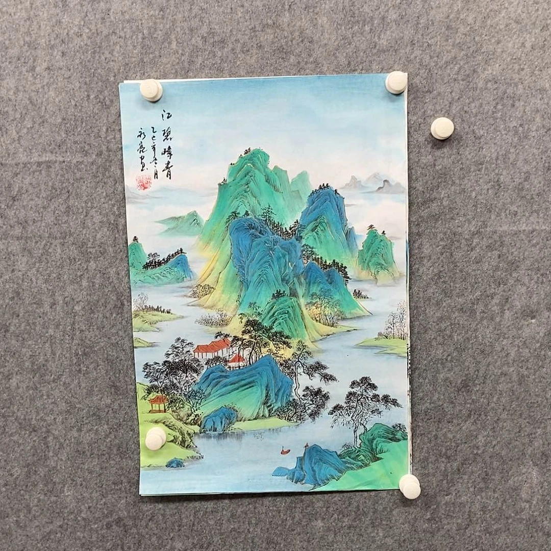 国画四尺三开描金山水一副