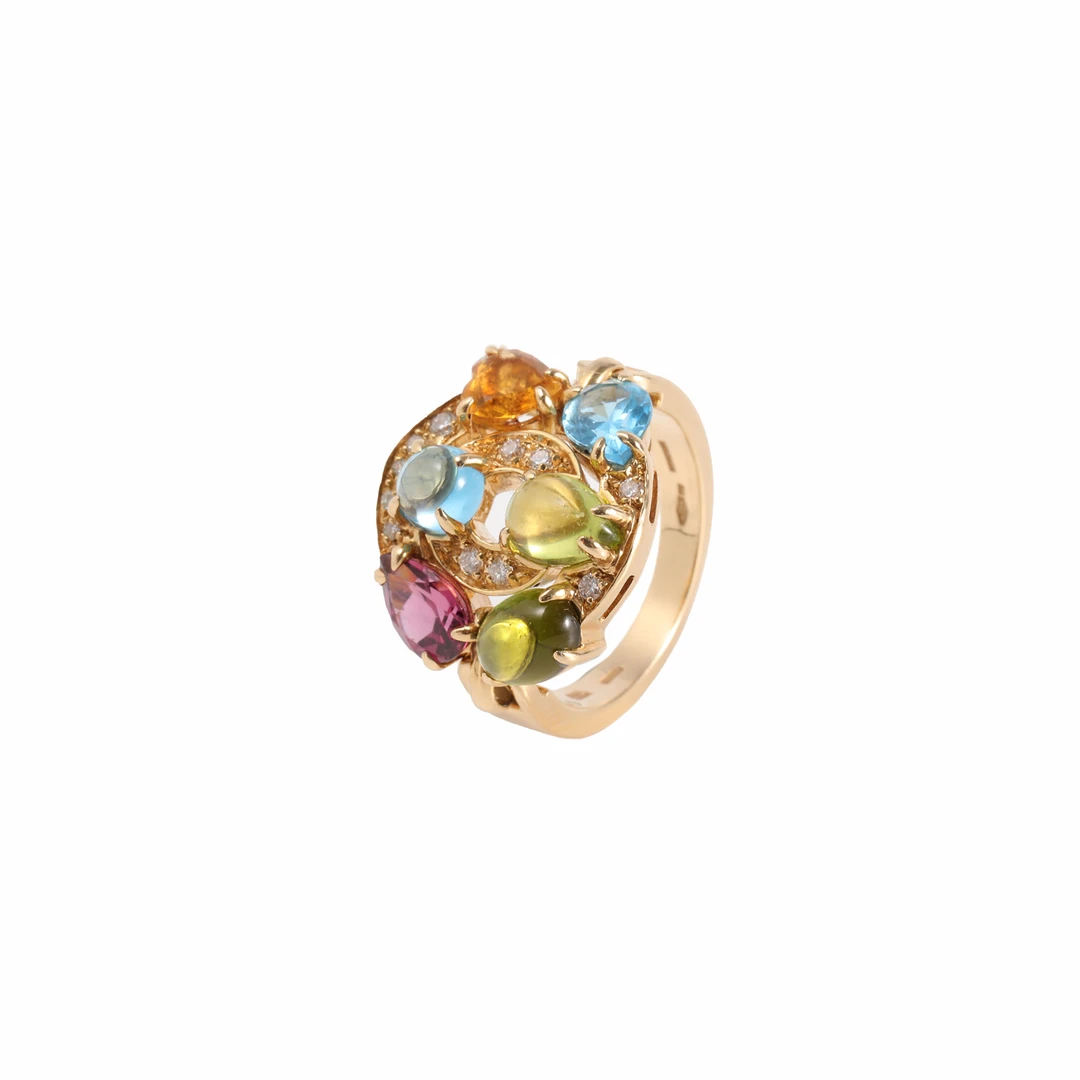 95新 BVLGARI/宝格丽 【念念】彩色宝石戒指 镶钻18K黄金 53 黄金