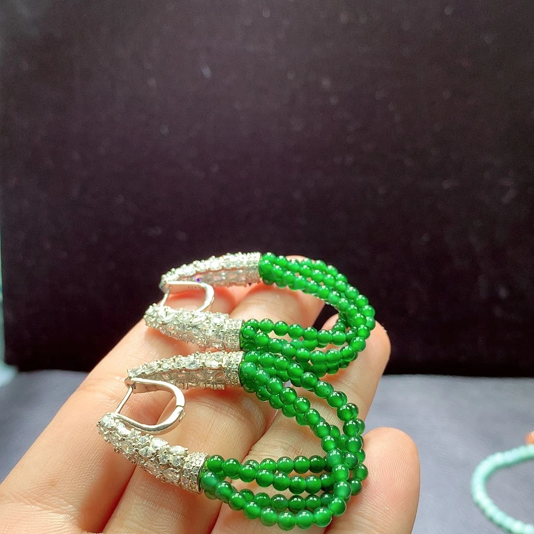 翡翠手链银S925镶嵌耳坠