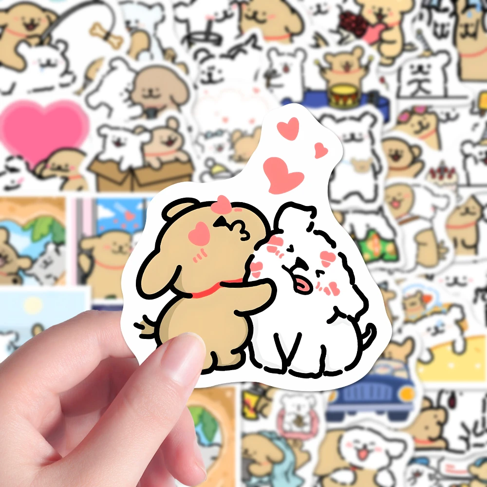 100张线条小狗情侣合照贴纸卡通可爱奶萌表情创意个性周边贴画DIY