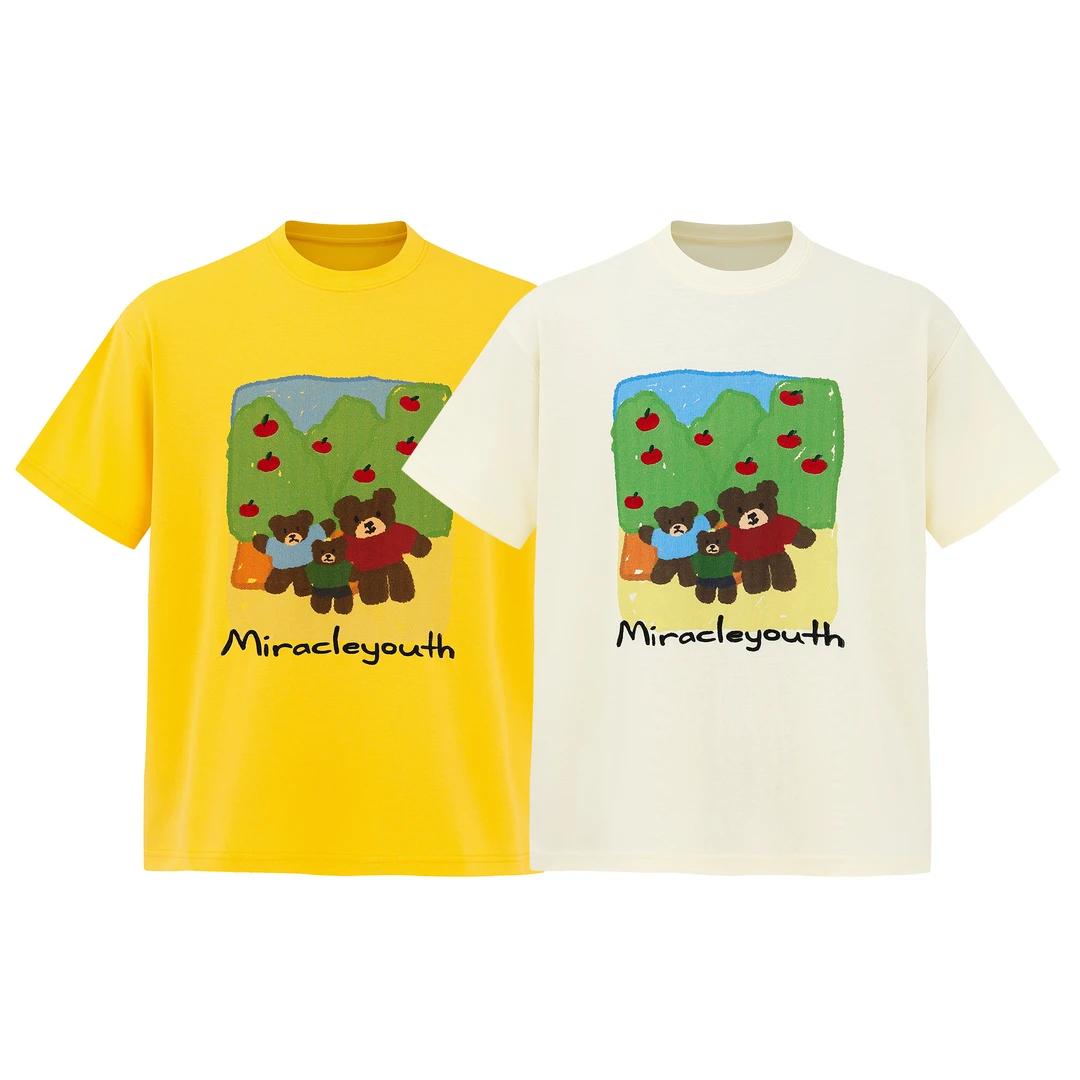 happyes“三只小熊”美式复古半高领上衣短袖