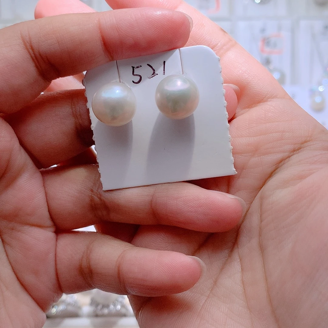 银S925镶嵌淡水珍珠耳饰CC12mm