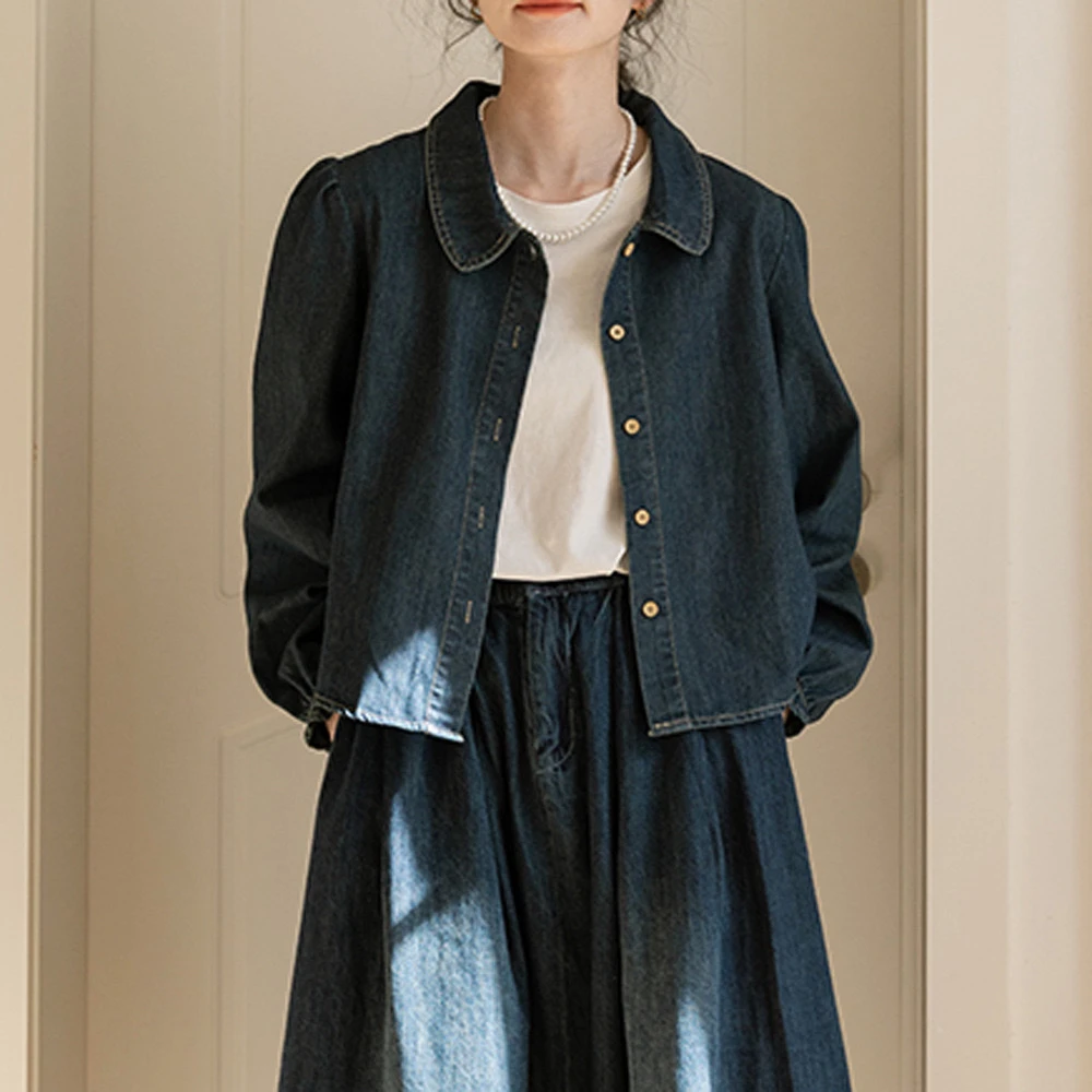 春秋新款短美式风街头小众小个牛仔上衣衬衣复古春季