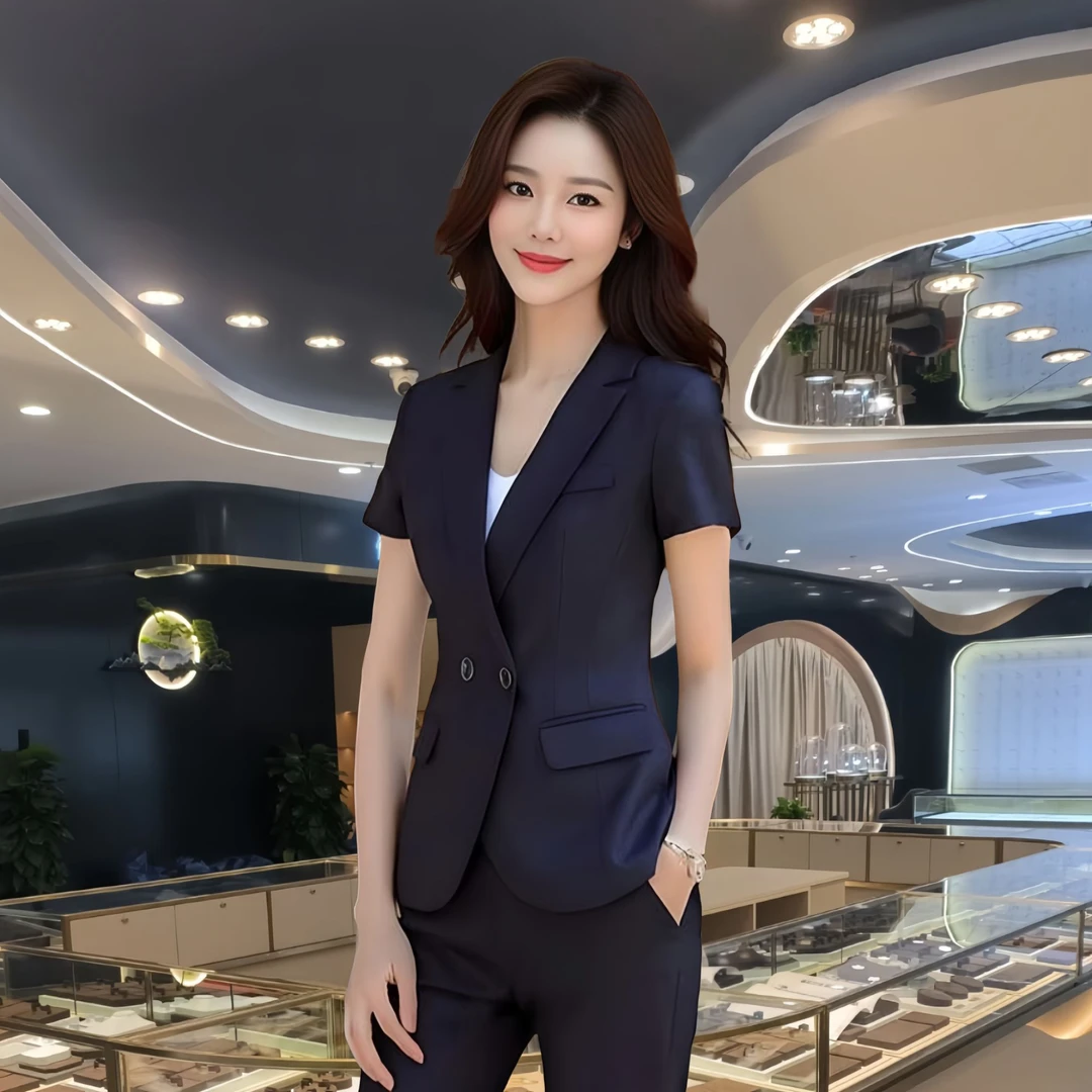 职业修身小西装外套夏季短袖薄款新款正装女神范酒店前台职业装