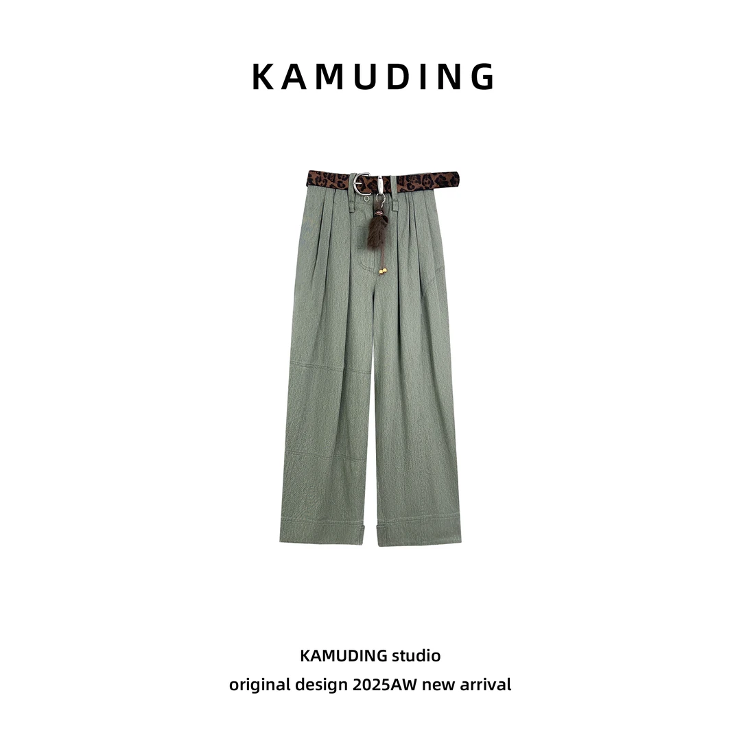 KAMUDING2025新款A13设计感休闲宽松阔腿裤女秋冬直筒裤子25566