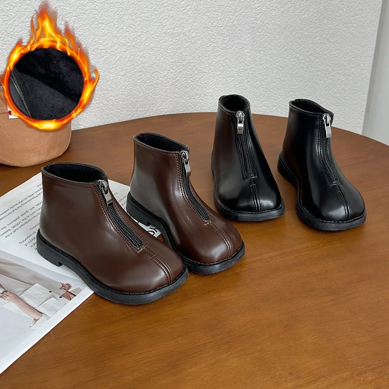 女童马丁靴2024年秋冬新款儿童短靴公主棉鞋宝宝靴子小童黑色潮