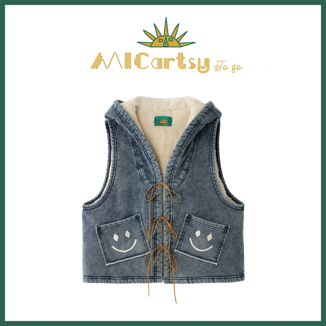 MICartsy王紫珊配饰车togo系列秋冬新款手工笑脸钉珠马甲