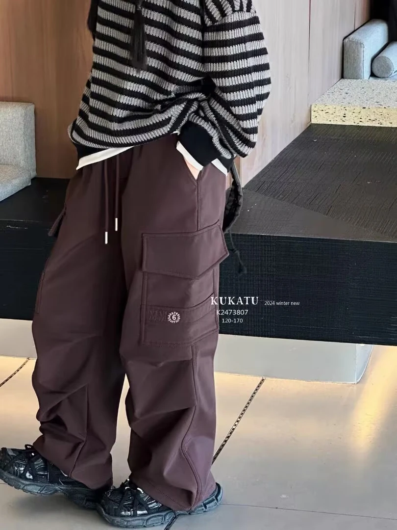 2025新款男童加绒工装裤直筒休闲裤时尚中性款冬季百搭儿童加绒裤