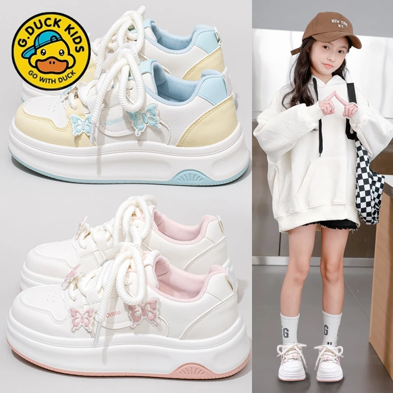 小黄鸭女童运动鞋2025秋季新款儿童防滑防水中大童小白鞋学生板鞋