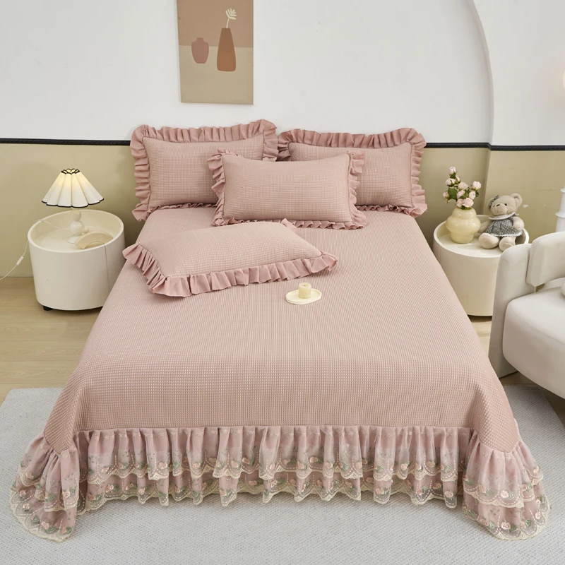 夏天床裙款冰豆豆凉席三件套高档冰丝席夏季可机洗空调房折叠席子