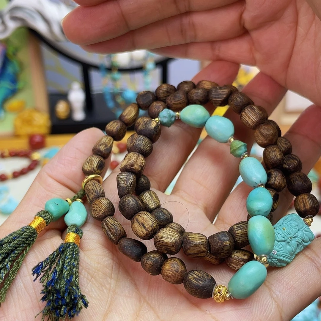 美****绿松石18K金镶嵌手链