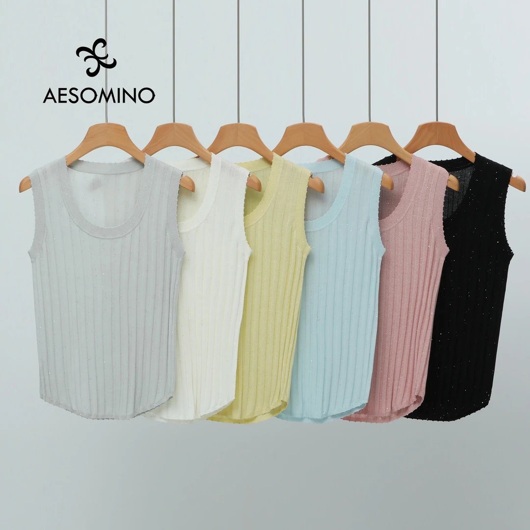 天丝亚麻薄款背心女夏季修身百搭圆领套头纯色透气短款Y683B5007