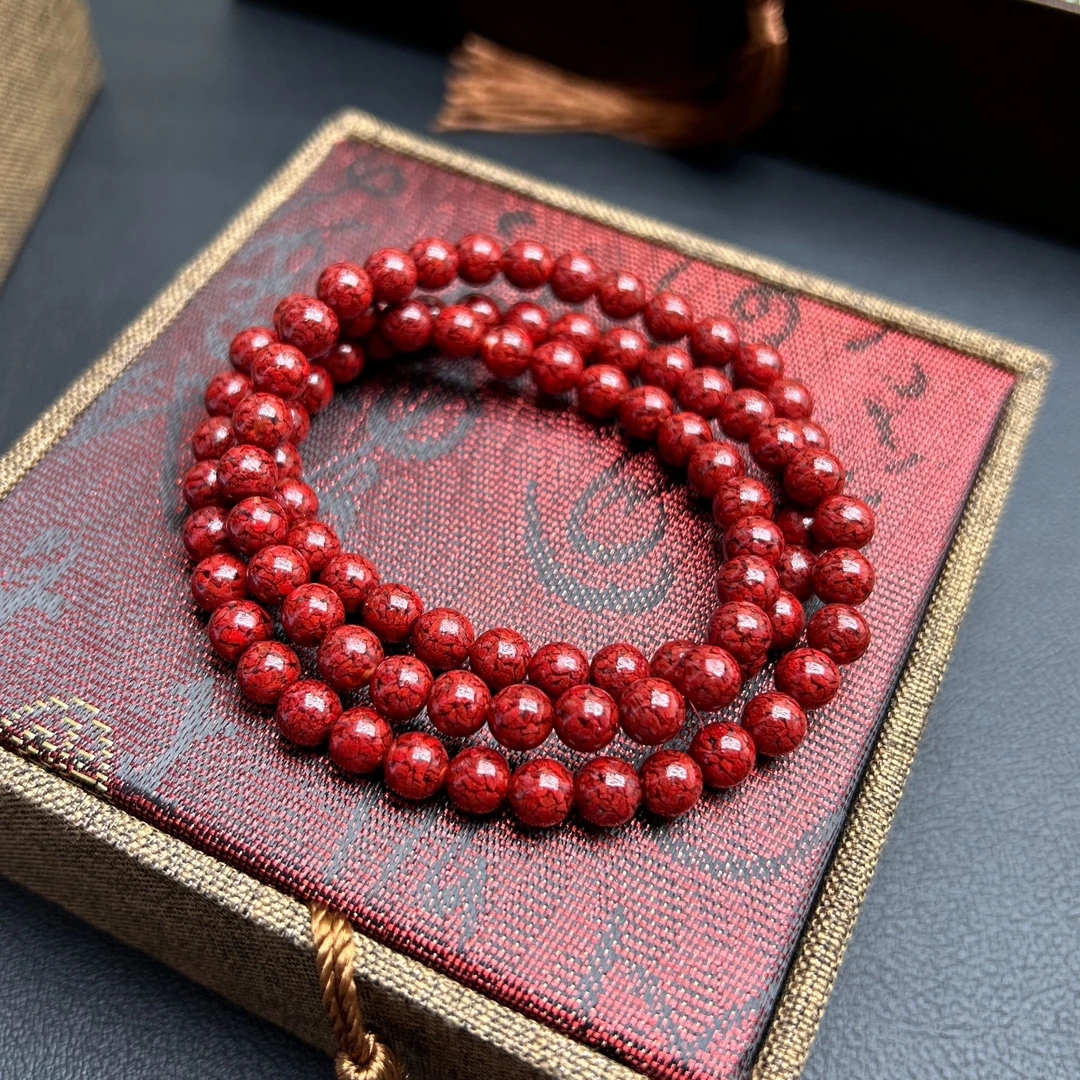 含辰砂工艺品朱砂    晶体三圈手串手链6mm          s