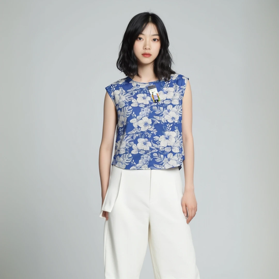 berkleyJensen夏季麻料时中式印花无袖衫