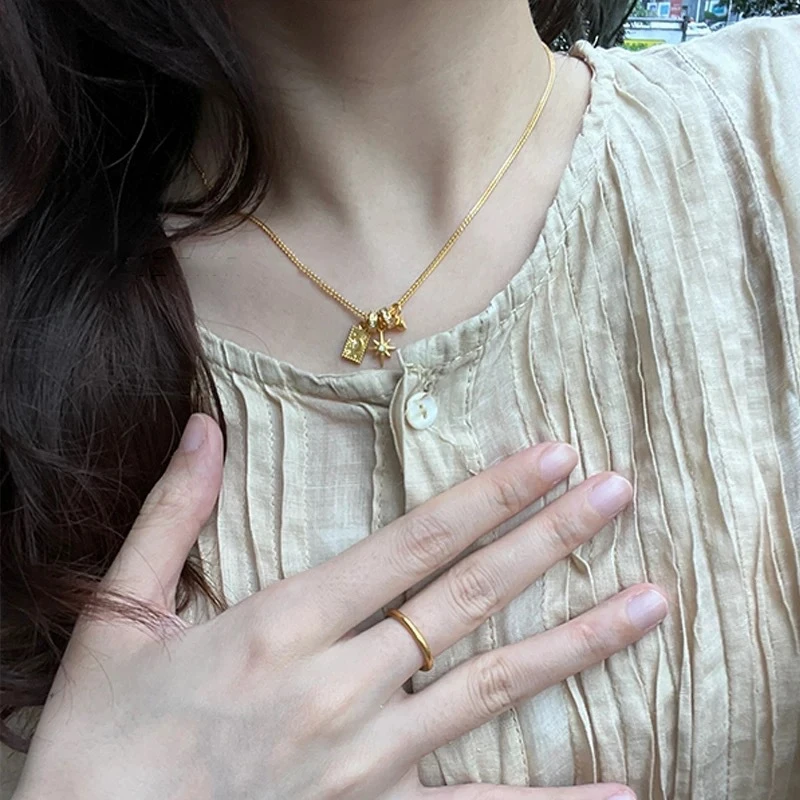 铜合金项链 新品星月吊坠项链新中式高级感轻奢气质颈链