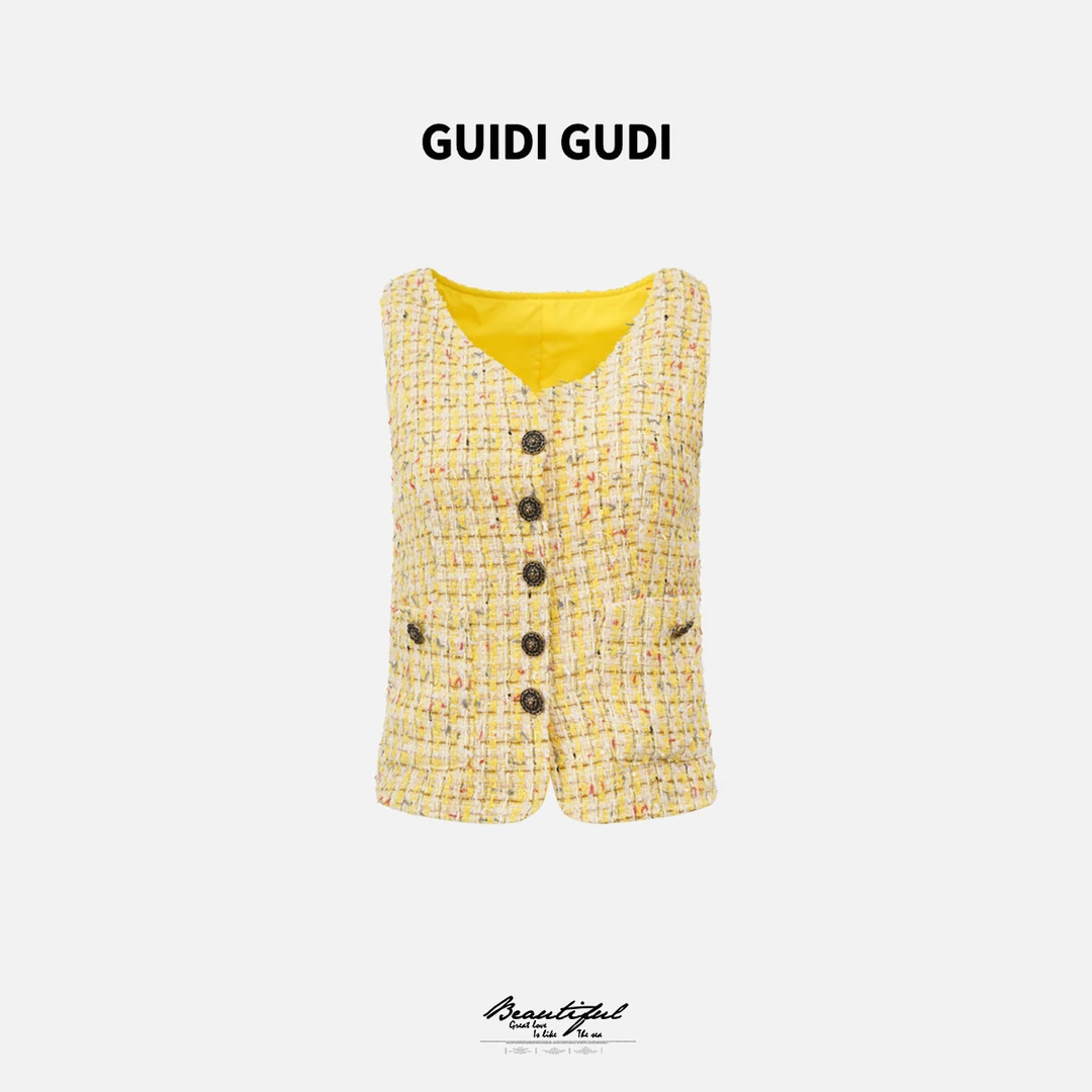 GUIDI GUDI【折纸老钱】针织重工刺绣马甲外套/黄加蓝