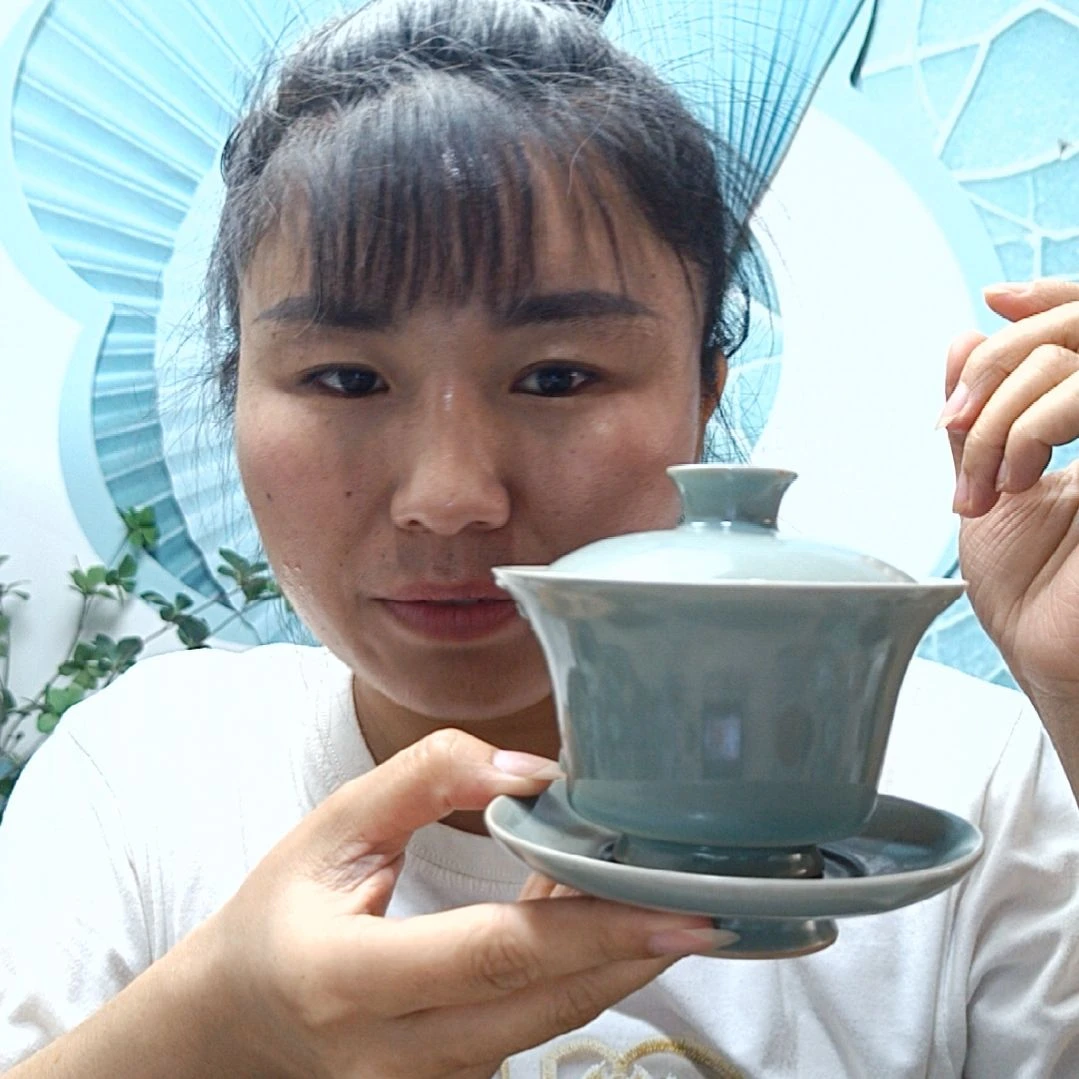 【闪购商品】汝瓷仿古釉不开片手工盖碗瑕福利