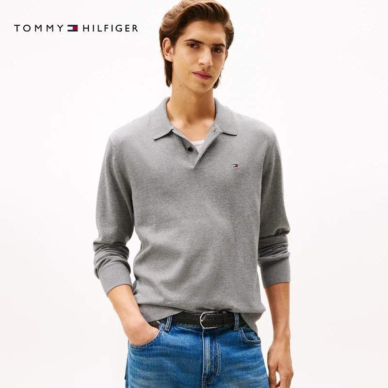 Tommy25新款秋冬男装纯棉平纹商务休闲纯色长袖POLO针织衫05600