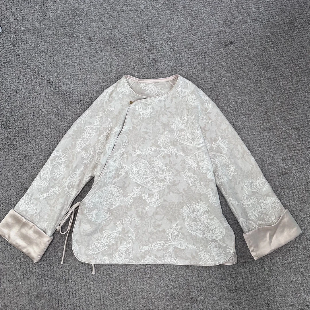 琳琳专属2店（腰缠万贯）新中式国风斜襟上衣圆领刺绣白色上衣