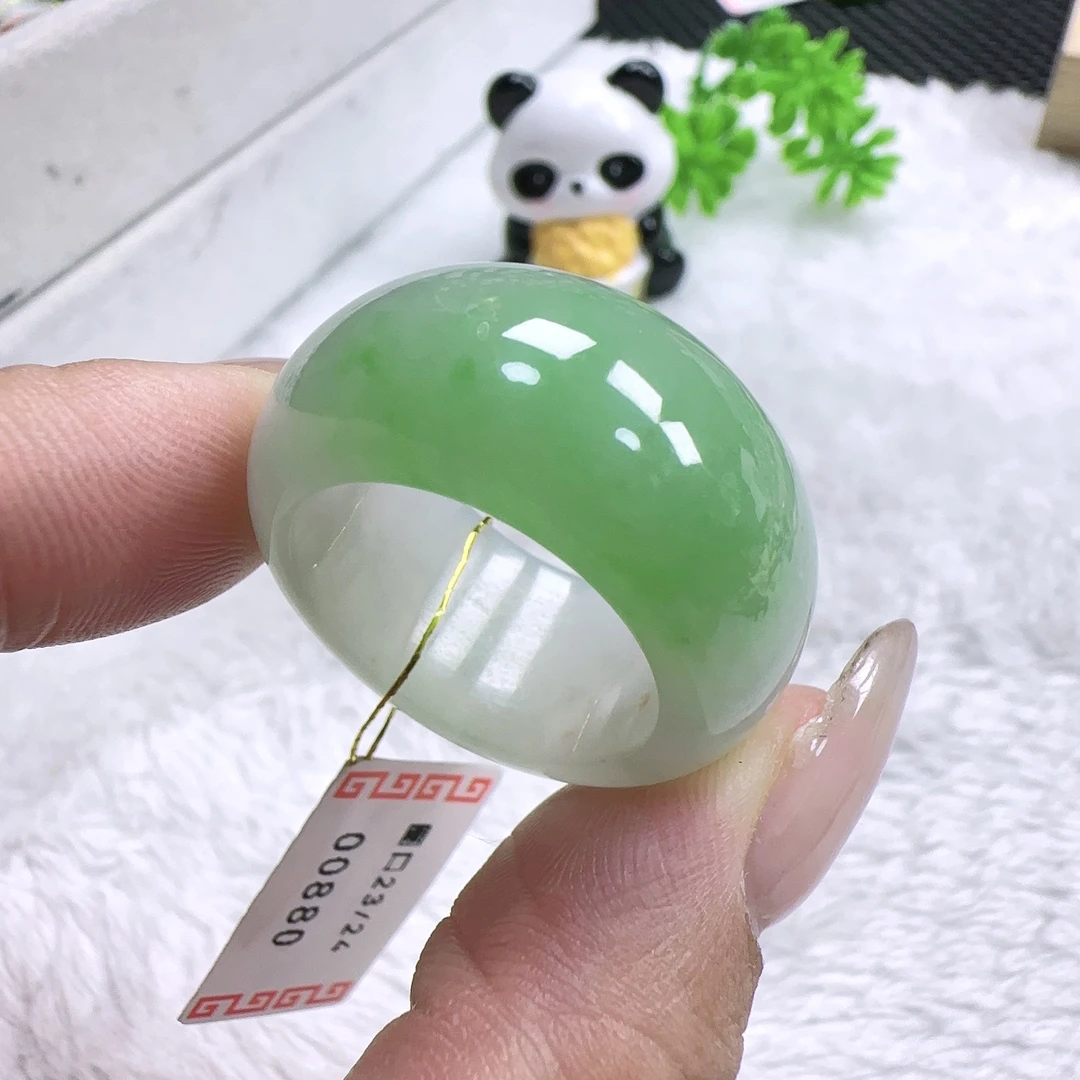 缅甸纯天然A货翡翠甜阳绿23/24号圈口轮胎戒 内径20.4*13.6*5.3