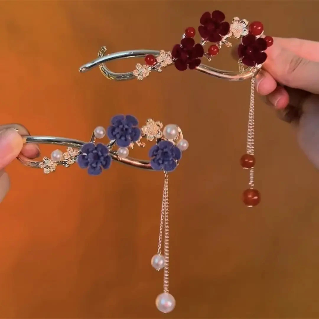 超仙美复古风梅花发夹后脑勺夹子头饰扭扭夹优雅一字夹高级感发饰