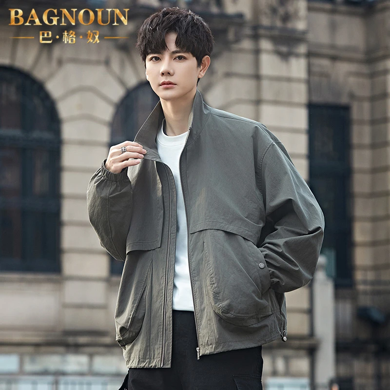 巴格奴夹克男士春秋季新款时尚轻奢立领休闲宽松韩版潮流中年外套
