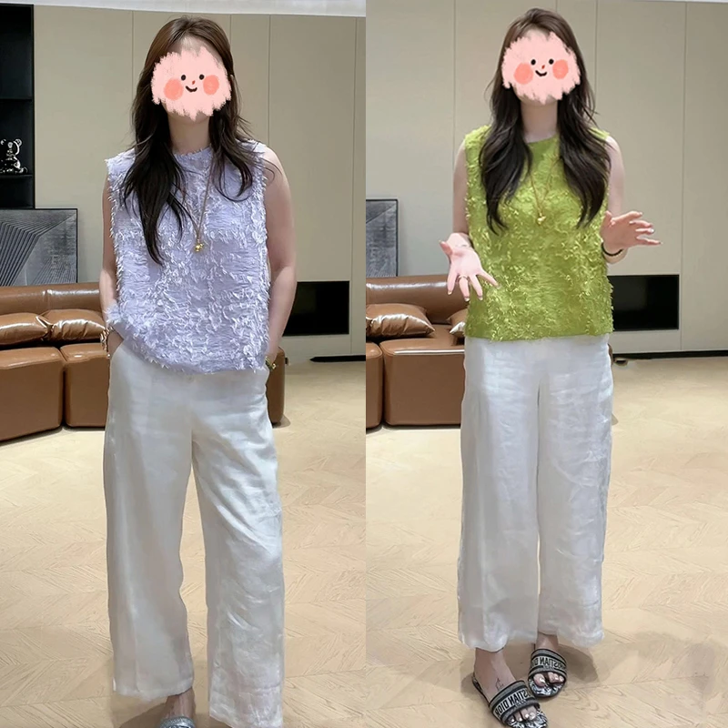 夏季新款新中式剪花流苏洋气无袖时尚上衣设计感百搭阔腿裤套装女