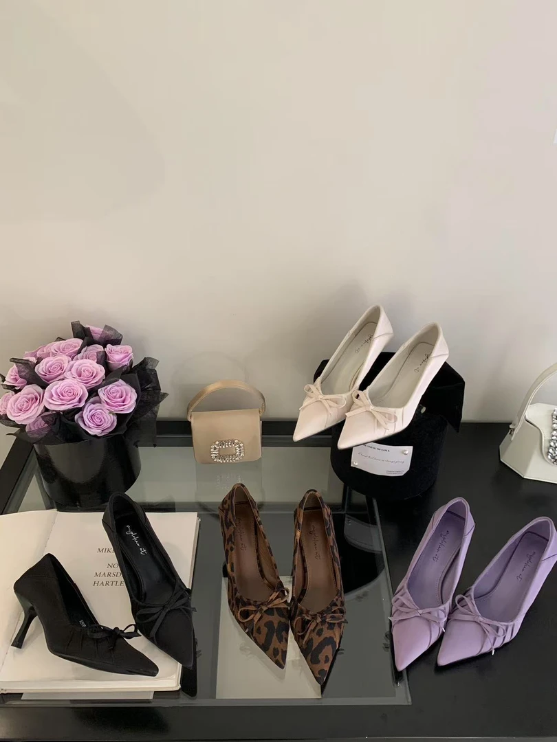 春款细跟甜美气质A899-1女士黑色小众单鞋气质尖头浅口高跟鞋复古