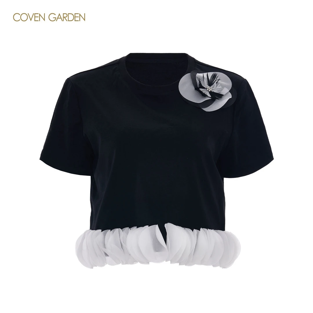 【哥文花园】黑色丝光纯棉短袖T恤CSA2025380