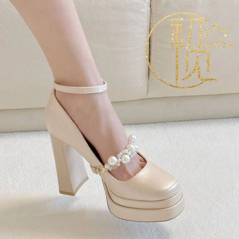 超高跟玛丽珍婚鞋女防水台高跟鞋伴娘鞋秀禾婚纱两穿不累脚新娘鞋