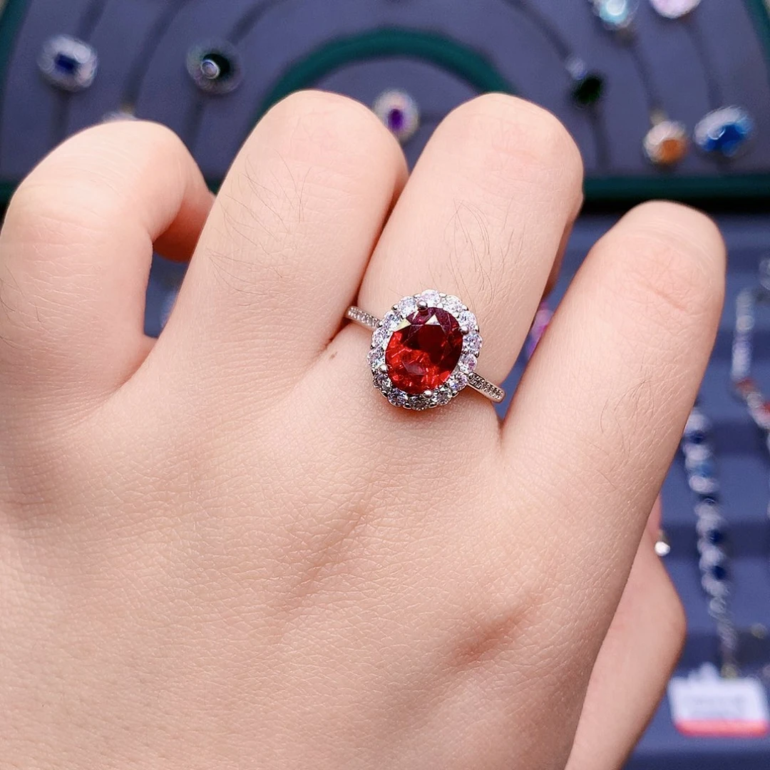 红宝石戒指银S925镶嵌