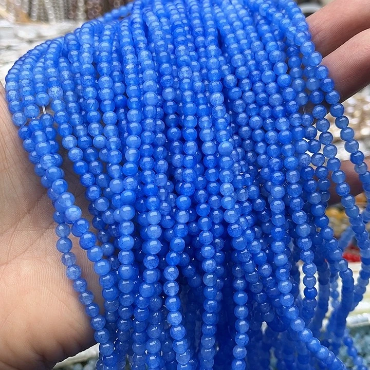 玛瑙/玉髓未镶嵌珠宝半成品2条4mm左右海蓝宝