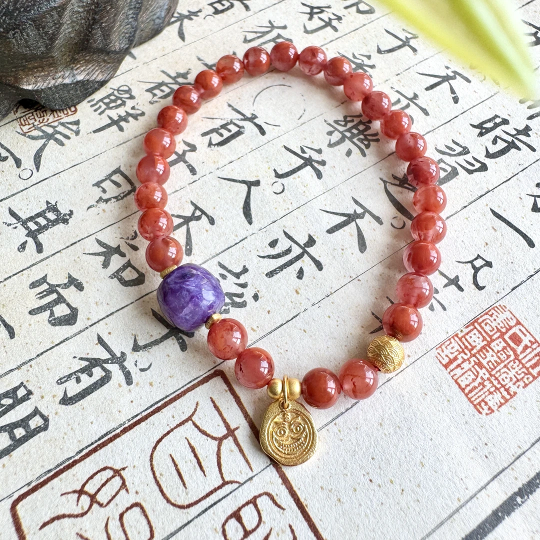 南红DIY圆珠手串 6mm+单圈 冰透火焰纹 无胶裂 川料南红 个性时尚