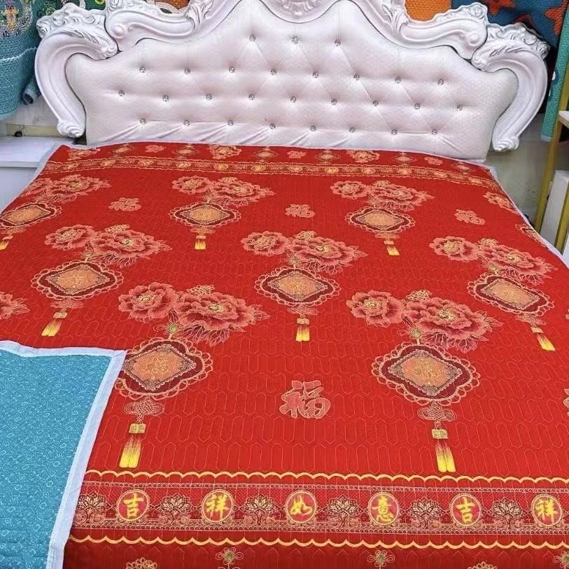 【中国结欧花床盖】双面加厚绗缝防滑大床婚庆夹棉炕盖