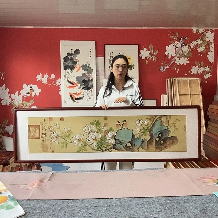 国画手写手绘带框包邮国画作品47✖️162