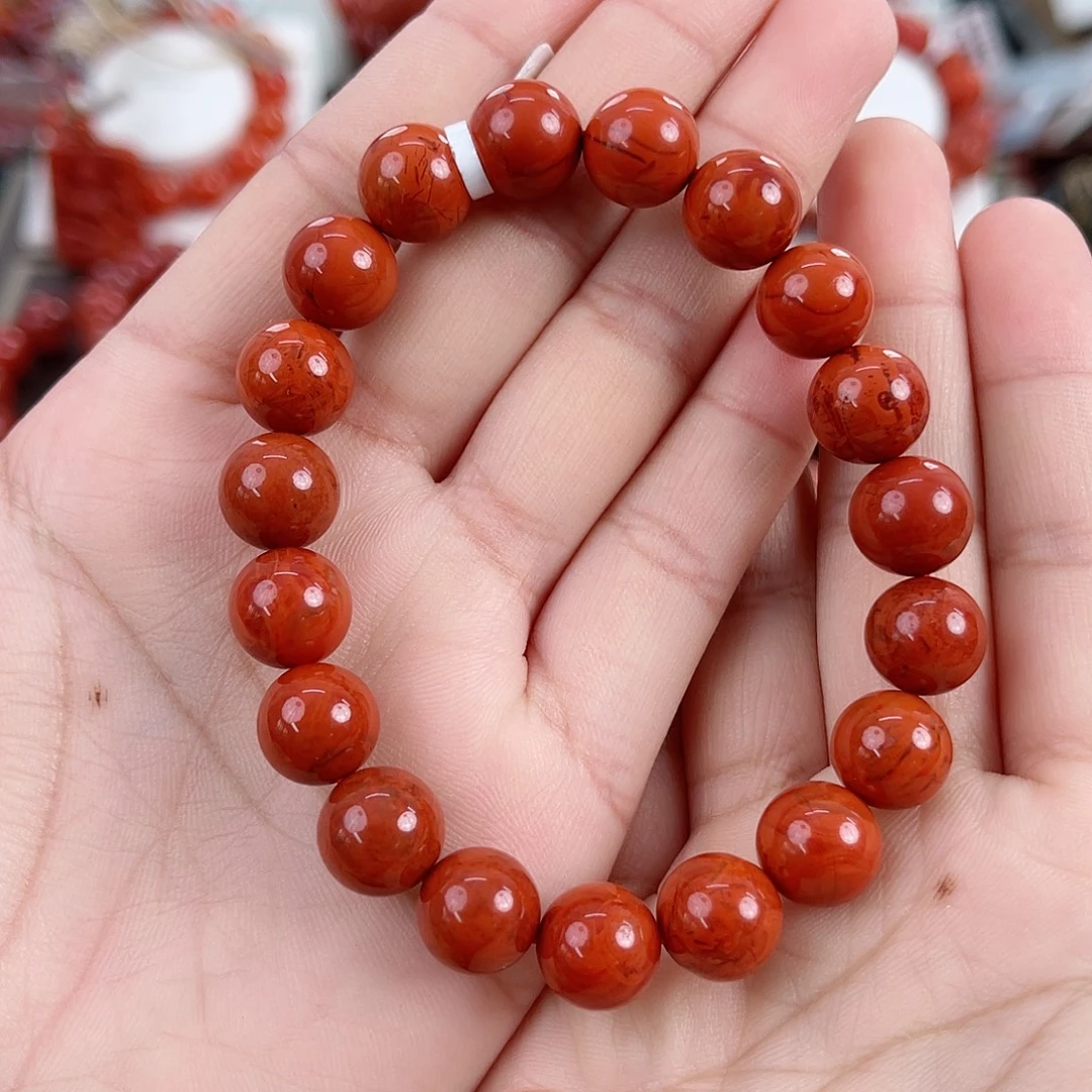 南红玛瑙未镶嵌瓦西柿子红双色火焰单圈10mm
