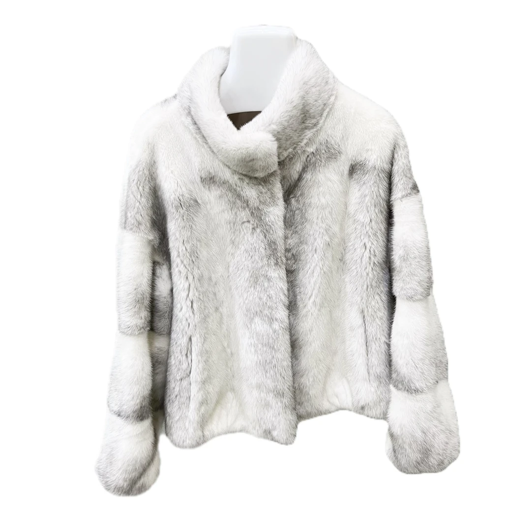 荣之十字貂天鹅绒立领皮草女士冬季简约时尚休闲轻奢女款貂皮大衣