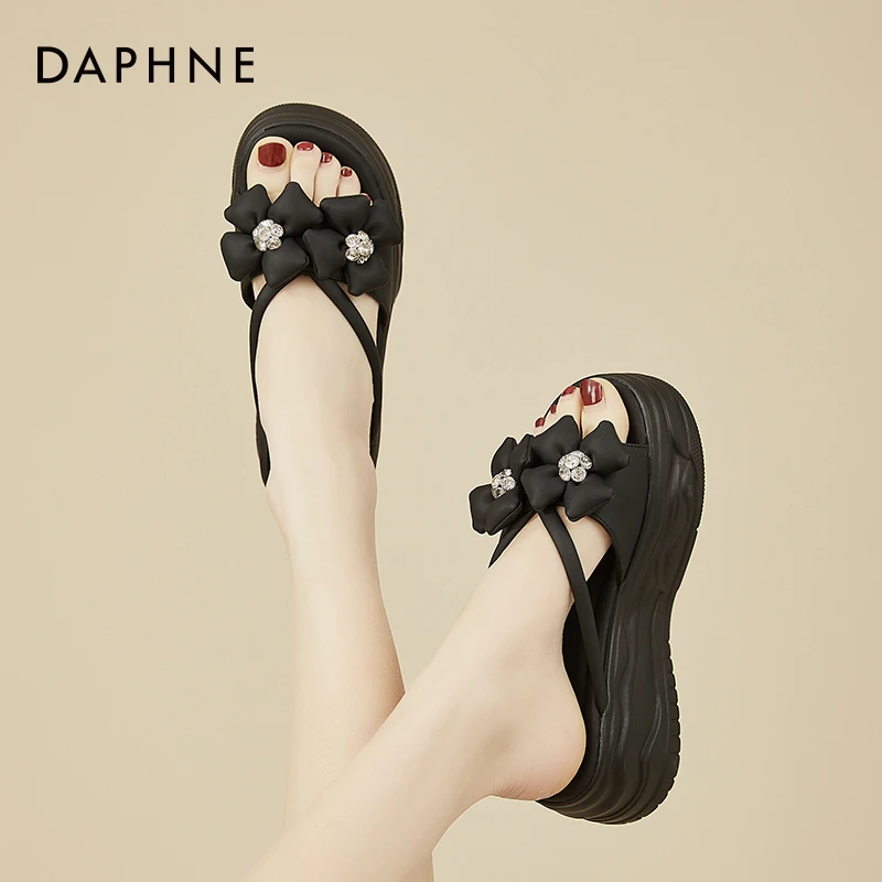达芙妮蝴蝶结松糕厚底拖鞋女夏季外穿坡跟凉鞋法式高级感女士凉拖