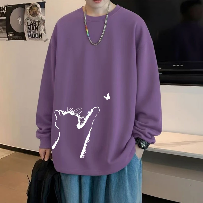 潮牌美式纯棉长袖t恤男春秋薄款港风宽松大码打底衫上衣青少年ins