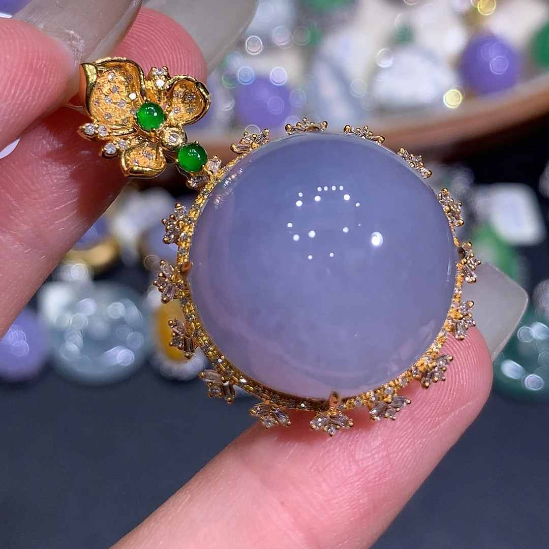 翡翠18K金镶嵌吊坠(不含链)