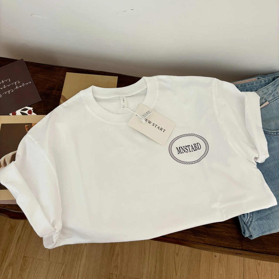 2025春夏极简风MNS字母印花简约高级纯棉T恤男女同款ins宽松极简